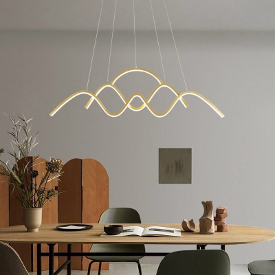Waves Dining Room Island Pendant Metal LED Contemporary Hanging Ceiling Light in Warm/White Light