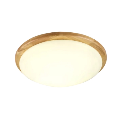 White Dome Flush Mount Light Fixture Nordic Wooden LED Ceiling Lamp with Wood Frame in Warm/White/Natural Light