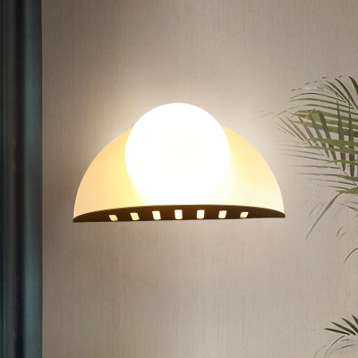 White Glass Ball Shape Wall Sconce Contemporary Gold LED Wall Mount Lighting with Bend Metal Backplate