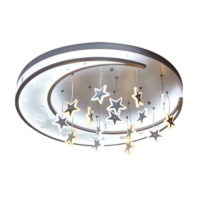 Beautiful LED Flush Ceiling Light with Hanging Moon and Sparkling Stars