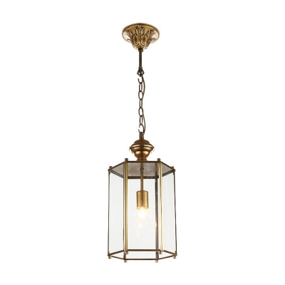 Vintage Style Hanging Pendant 1 Light with Brass Glass Rectangle Shape for Hallway Stairs