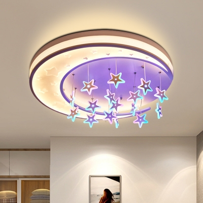 Beautiful LED Flush Ceiling Light with Hanging Moon and Sparkling Stars