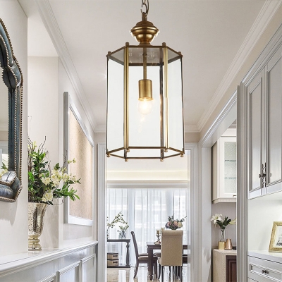 

Vintage Style Hanging Pendant 1 Light with Brass Glass Rectangle Shape for Hallway Stairs, HL490503