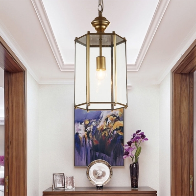 Vintage Style Hanging Pendant 1 Light with Brass Glass Rectangle Shape for Hallway Stairs