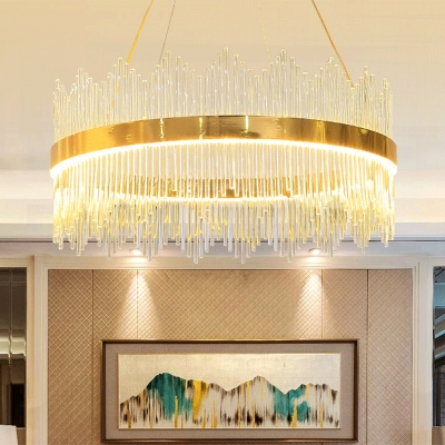 

Round Chandelier Mid-Century Modern Crystal Metal Chandelier Light Fixture in Brass for Bedroom, HL562673