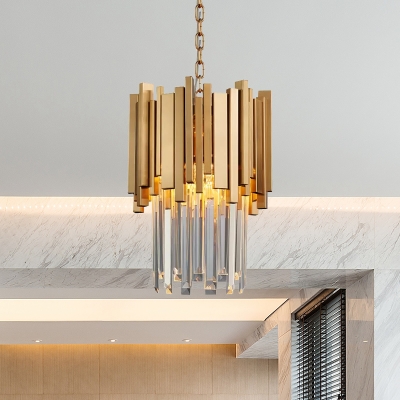 Chrome/Gold 2 Tiers Pendant Light 1 Light Modernism Clear Crystal Hanging Ceiling Light for Dining Room