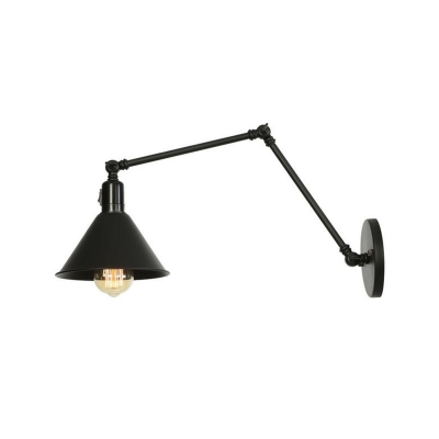 Adjustable Scalloped/Cone Iron Wall Lighting Industrial Single Studio Task Wall Lamp with On/Off Switch in Black/White