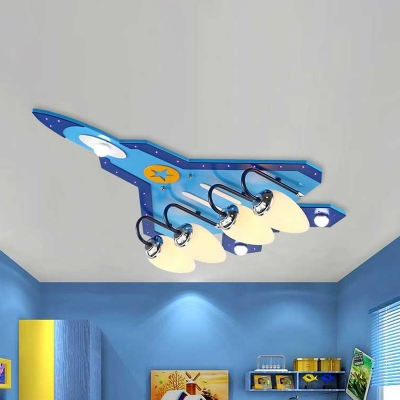 Aircraft Ceiling Mount Lamp Cartoon Acrylic 5 Heads Blue Flush Light in Warm/White Light for Child Bedroom