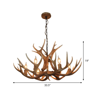 Brown Faux Deer Horn Pendant Lamp Rustic 6 Bulbs Restaurant Hanging Ceiling Light