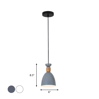Cone/Dome/Oval Metallic Down Lighting Nordic 1-Light Grey/White Hanging Pendant Light for Bedside
