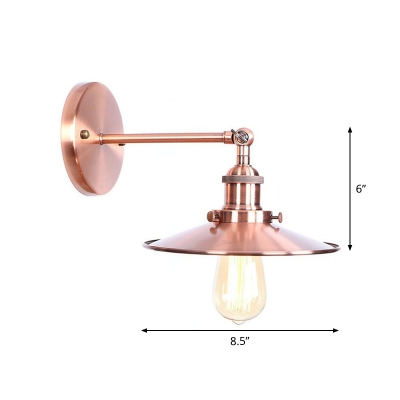 Copper Finish Cone/Saucer Wall Lighting Factory Metallic 1-Light Dining Room Rotating Wall Lamp