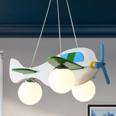 Helicopter Chandelier Cartoon Metal 3-Bulb White/Red Ceiling Suspension Lamp in Warm/White Light for Baby Room