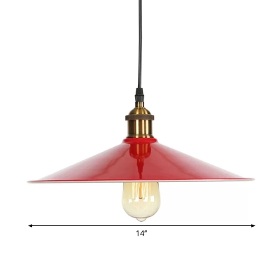 Iron Red Finish Hanging Lamp Wide Flared 1-Light Loft Ceiling Pendant Light, 8.5