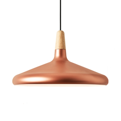 Pink/Gold/Grey Conic Pendant Lighting Macaron 1 Head Aluminum Suspension Lighting with Wood Top