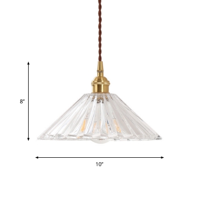 Ribbed Glass Clear Pendant Light Kit Cone Shade 1 Head Loft Style Hanging Ceiling Light