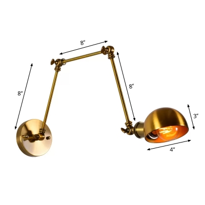 Single 3-Arm Extendable Wall Light Fixture Antique Gold Finish Iron Wall Mounted Lighting with Dome Shade