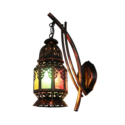 Stained Glass Copper Wall Light Censer 1 Head Moroccan Wall Hanging Lamp for Living Room