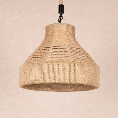 Vase Shaped Tearoom Suspension Lamp Lodge Hemp 1-Light Brown Pendant Light Fixture