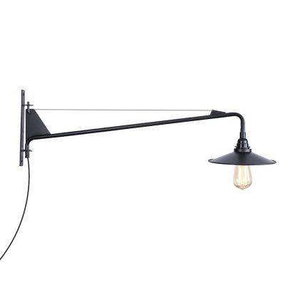 1/2-Head Elongated Swing Arm Wall Light Industrial Black Iron Shadeless/Flat Shade Wall Mount Lamp with Plug-in Cord