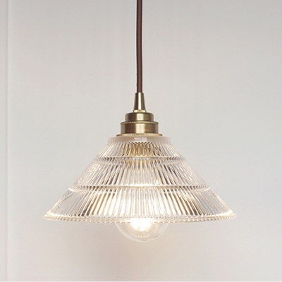 1-Bulb Conic Ceiling Pendant Lamp Industrial Clear Ribbed Glass Hanging Light for Bedroom