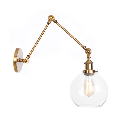 Bronze/Brass Finish Swing Arm Wall Lamp Factory Metal 1-Light Bedroom Wall Mount Light with Globe/Cone Clear Glass Shade