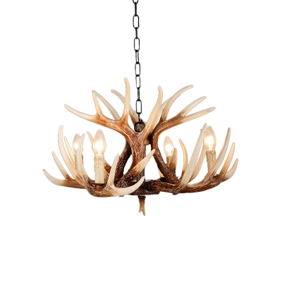 Brown 4/6/9 Bulbs Drop Lamp Lodge Resin Deer Horn Chandelier Lighting for Living Room