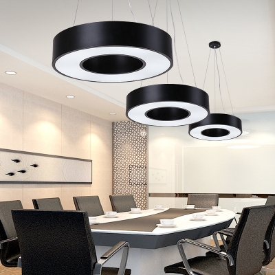 Circle Dining Room Down Lighting Metal Modernist LED Hanging Pendant Light in Black, 23.5