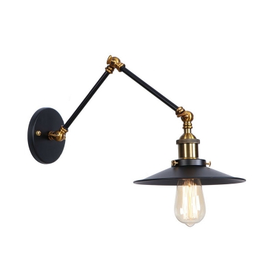 Cone/Horn/Saucer Shaded Metal Wall Light Loft Style 1 Head Bedside Rotatable Task Wall Lamp in Black and Brass