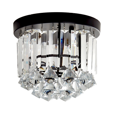 Modern LED Ceiling Light Fixture Black Teardrop Flush Mount Lighting with Clear Crystal Shade in Warm/White Light