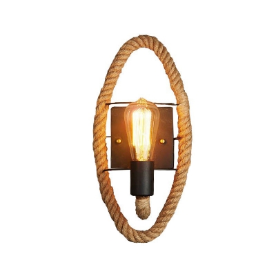Oval/Round Rope Wall Light Fixture Countryside Single Bathroom Wall Mounted Lamp in Brown