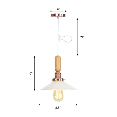 Rose Gold 1 Head Down Lighting Lodge Clear Glass Bell/Cone Shade Hanging Pendant Light with Decorative Wood Top