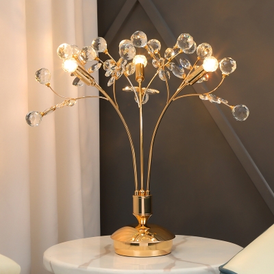 Simplicity 3 Lights Table Lamp Gold Orb LED Nightstand Lighting with Clear Faceted Crystal Shade