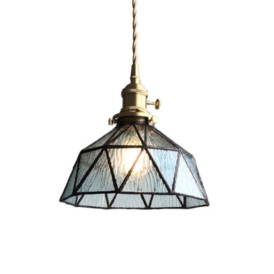 1-Head Barn Pendant Lighting Fixture Retro Blue/Clear/Amber Water Glass Ceiling Hang Light for Dining Room