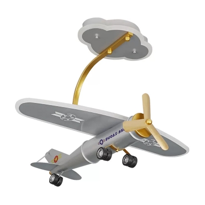 Aircraft Ceiling Flush Mount Cartoon Metallic LED Silver Semi Flush Light for Playing Room