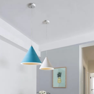 Conical Aluminum Ceiling Suspension Lamp Macaron Grey/White/Pink Finish LED Hanging Pendant for Dining Room