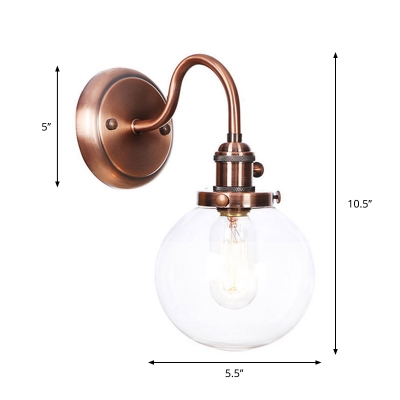 Copper Single Adjustable Wall Mount Lamp Warehouse Clear Glass Cone/Diamond Wall Light with Linear/Curved Arm