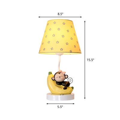 Fabric Shade Table Lamp with Monkey Decoration Pink Finish Single Head Table Light for Girls Bedroom