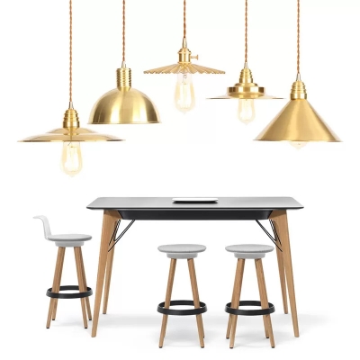 Gold Flared/Trumpet Shade Pendant Light Antiqued Metallic 1 Bulb Living Room Ceiling Suspension Lamp