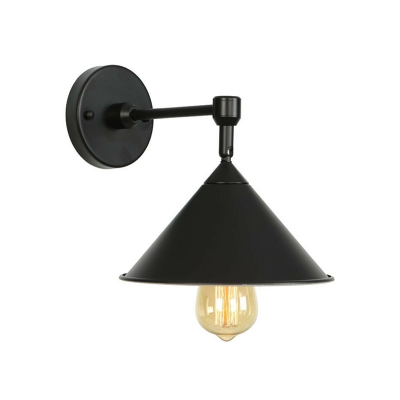 Loft Conic Wall Lighting Fixture Single-Bulb Iron Wall Mounted Lamp in Black-Purple/Grey/Pink for Bedroom