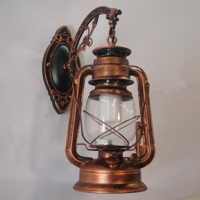 Nautical Kerosene Wall Hanging Lamp Single Transparent Glass Wall Mounted Light in Black/Copper/Bronze