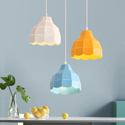 Scalloped Laser-Cut Shade Pendant Macaron Aluminum 1-Light Dining Room Hanging Light Fixture in Yellow/Pink/White