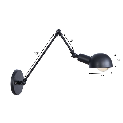 1 Head Swing Arm Wall Lighting Loft Bedroom Wall Mount Lamp with Dome Iron Shade in Black, 8