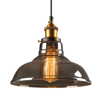 Barn Shade Dining Room Pendant Light Rustic Clear/Smoke Grey/Amber Glass Single Brass Finish Hanging Lamp Kit