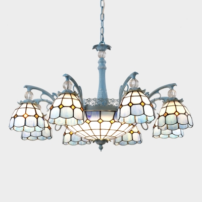Blue Bell Hanging Chandelier Baroque 4/6/8-Bulb Handcrafted Art Glass Pendant Lighting over Dining Table