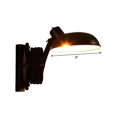 Bowl Iron Retractable Reading Wall Light Vintage 1 Head Dorm Room Wall Mounted Lamp in Black