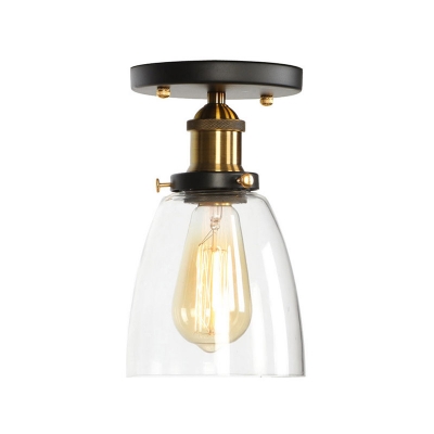 Clear/Ribbed Glass Brass Semi Flush Bowl/Saucer/Pear Shaped 1 Bulb Vintage Flush Mount Ceiling Light for Kitchen