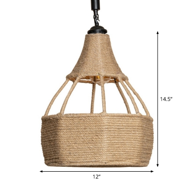 Hemp Rope Droplet Pendant Lamp Farmhouse 1 Head Dining Table Hanging Light Fixture in Brown