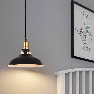 Iron Barn Pendant Ceiling Light Warehouse 1 Bulb Sitting Room Pendulum Light with Vent Design in Black/White