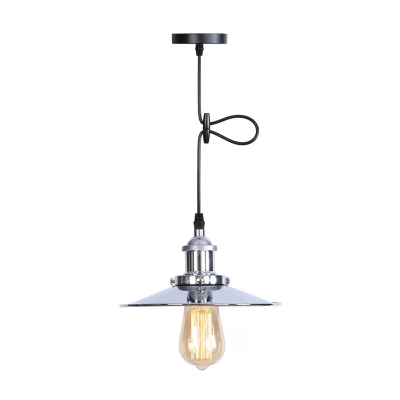 Iron White/Chrome Finish Pendant Lighting Conical 1-Light Industrial Style Ceiling Hang Light with Cord Grip