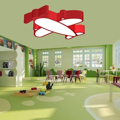 Kids LED Flush Light Fixture Red/White/Pink Helicopter Ceiling Mount Lamp with Acrylic Shade